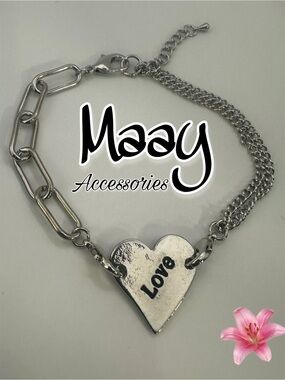 Maay Accessories Silver 'Love' Heart Chain Bracelet